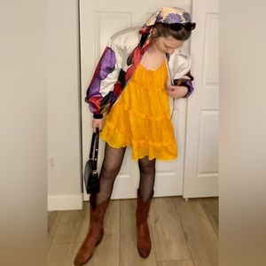 UO Bea Tiered Frock Yellow Babydoll Dress